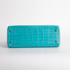 KELLY 32 MATTE NILOTICUS CROCODILE LEATHER HORSESHOE STAMP (HSS) BI-COLOR BLEU PAON & BLEU SAINT CYR WITH GOLD HARDWARE (GHW)