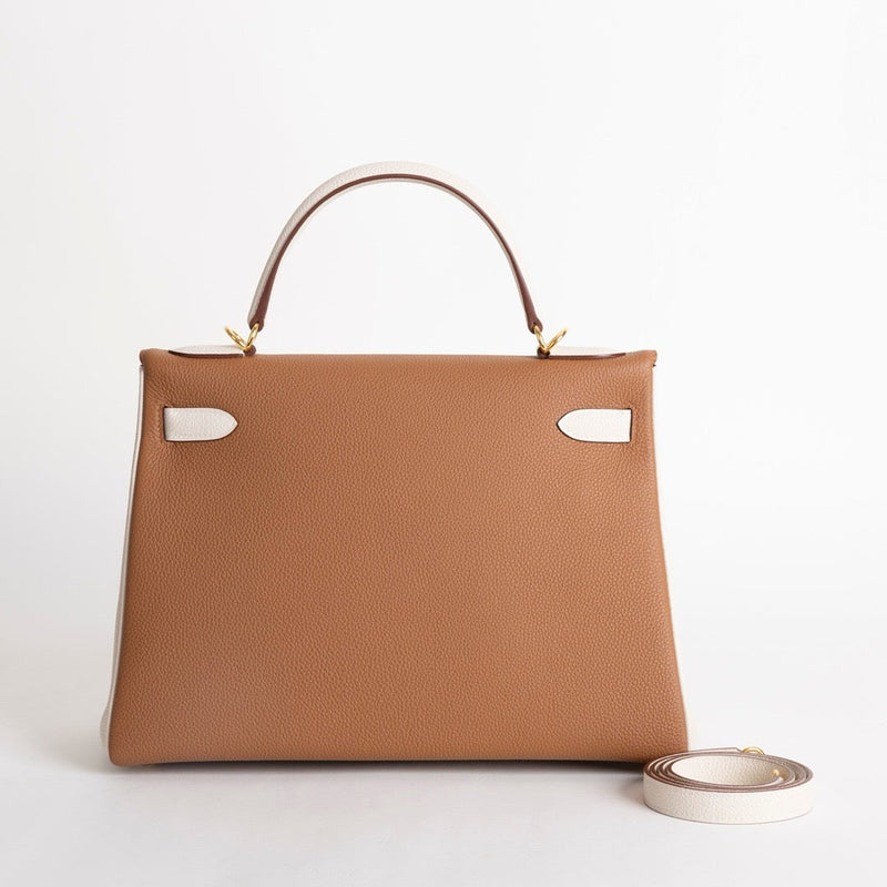 KELLY 32 TOGO LEATHER HORSESHOE STAMP (HSS) BI-COLOR GOLD & CRAIE WITH GOLD HARDWARE (GHW)