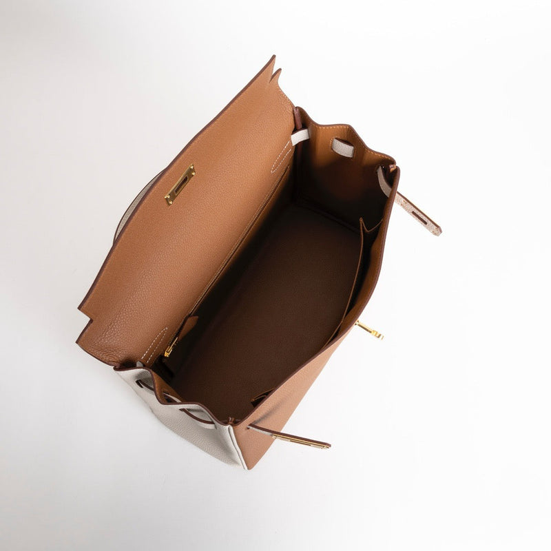 KELLY 32 TOGO LEATHER HORSESHOE STAMP (HSS) BI-COLOR GOLD & CRAIE WITH GOLD HARDWARE (GHW)