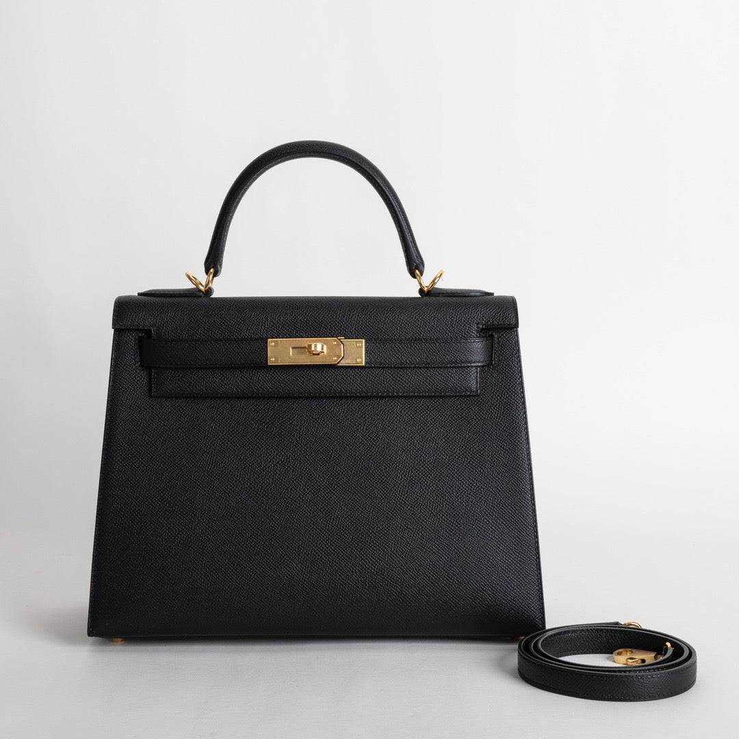 KELLY 28 EPSOM LEATHER NOIR (BLACK) WITH GOLD HARDWARE (GHW)