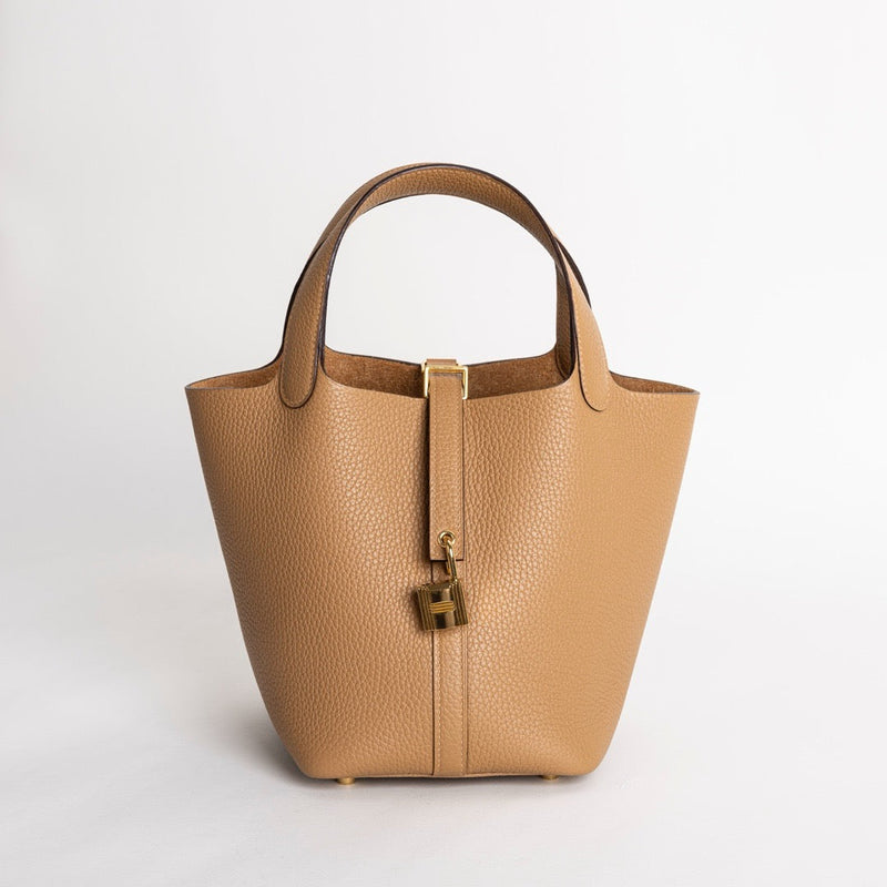 PICOTIN 18 LOCK CLEMENCE LEATHER BISCUIT WITH GOLD HARDWARE (GHW)