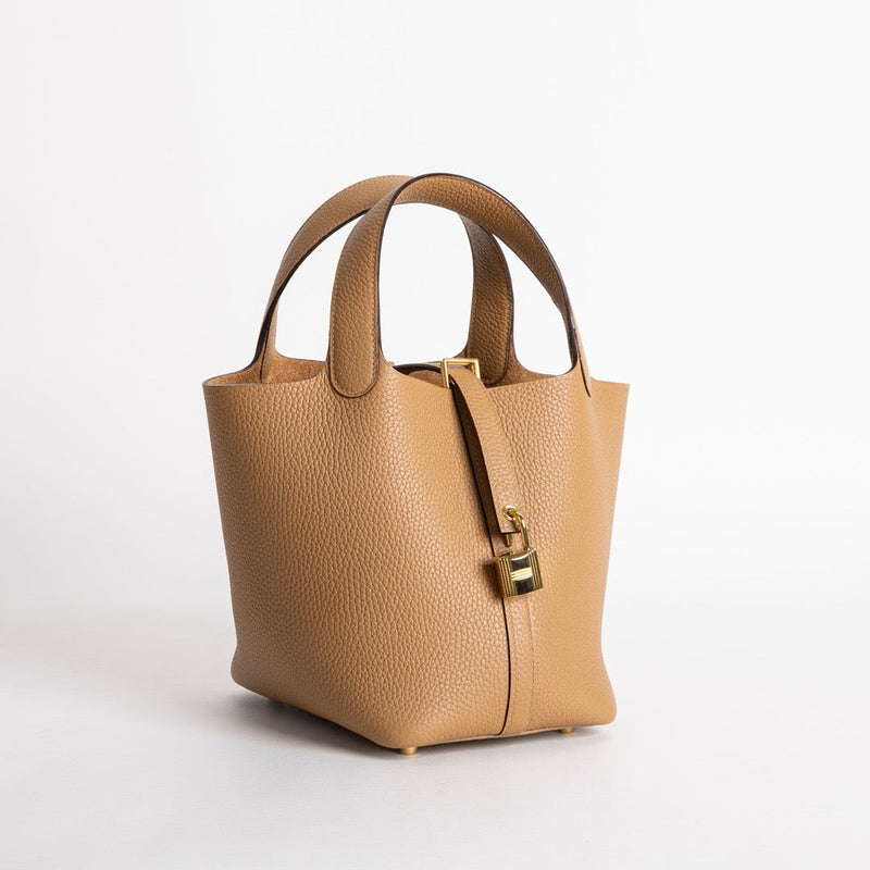 PICOTIN 18 LOCK CLEMENCE LEATHER BISCUIT WITH GOLD HARDWARE (GHW)