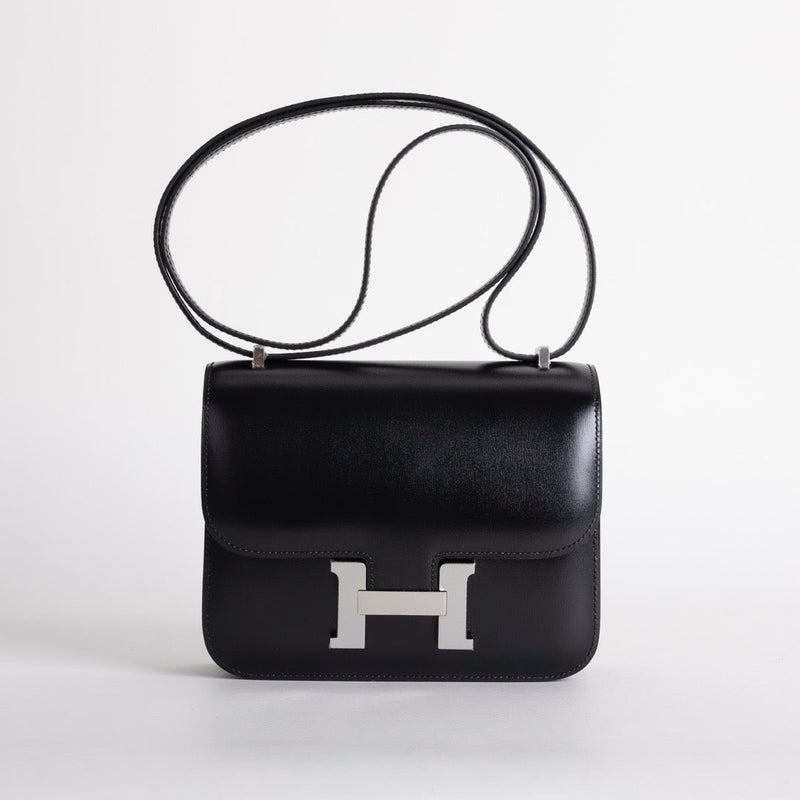 CONSTANCE 18 (MINI) BLACK BOX CALF LEATHER WITH PALLADIUM HARDWARE (PHW)