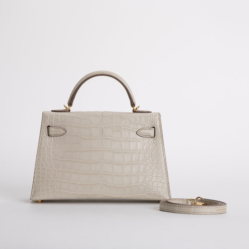 MINI KELLY II (20) MATTE MISSISSIPPIENSIS ALLIGATOR LEATHER BETON WITH GOLD HARDWARE (GHW)