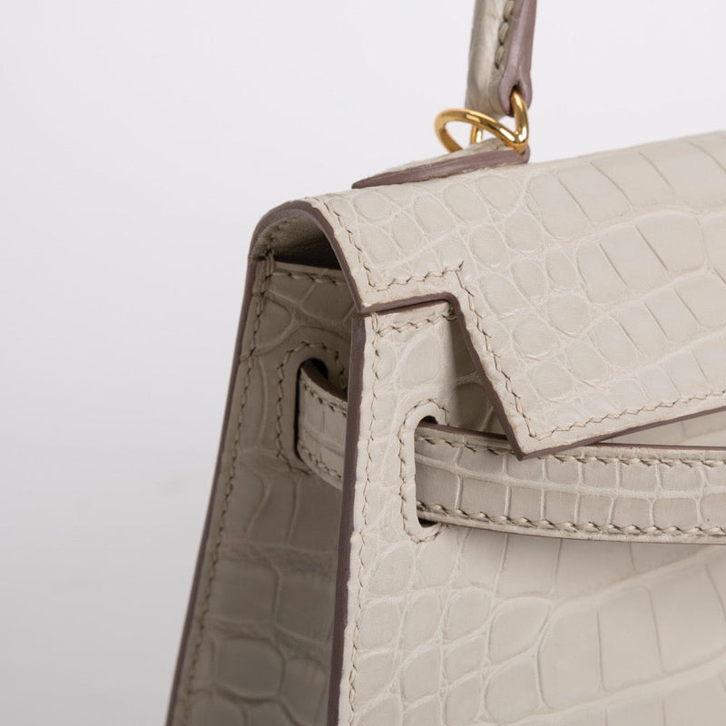 MINI KELLY II (20) MATTE MISSISSIPPIENSIS ALLIGATOR LEATHER BETON WITH GOLD HARDWARE (GHW)