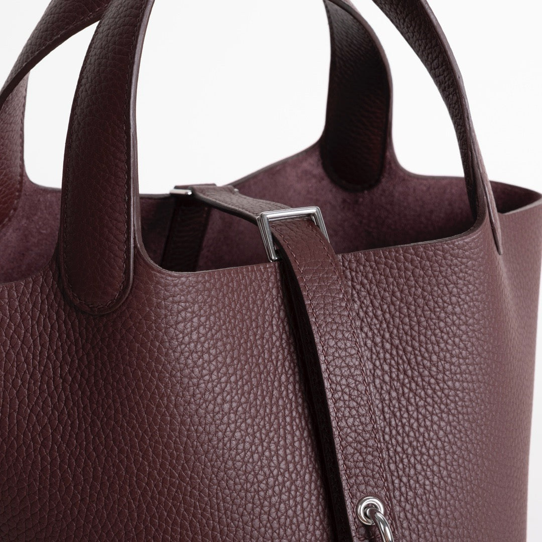 PICOTIN 18 LOCK CLEMENCE LEATHER ROUGE SELLIER WITH PALLADIUM HARDWARE (PHW)