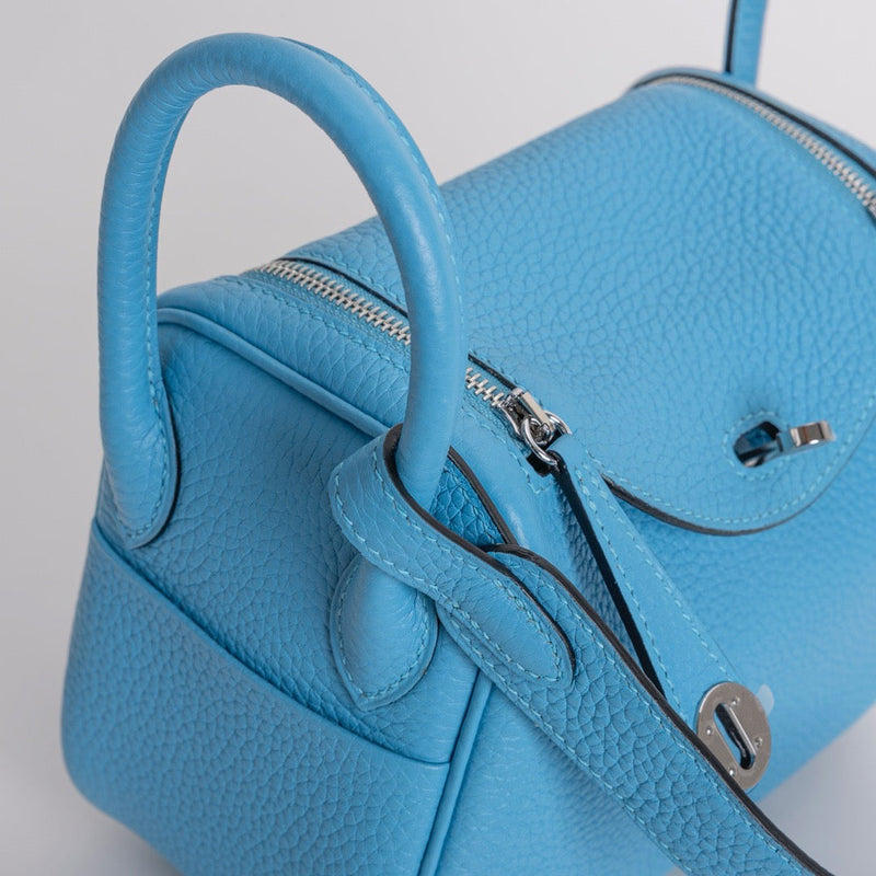 MINI LINDY 20 CLEMENCE LEATHER BLEU DU NORD WITH PALLADIUM HARDWARE (PHW)