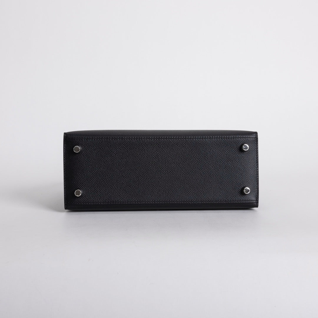 KELLY 25 EPSOM LEATHER NOIR (BLACK) WITH PALLADIUM HARDWARE (PHW)