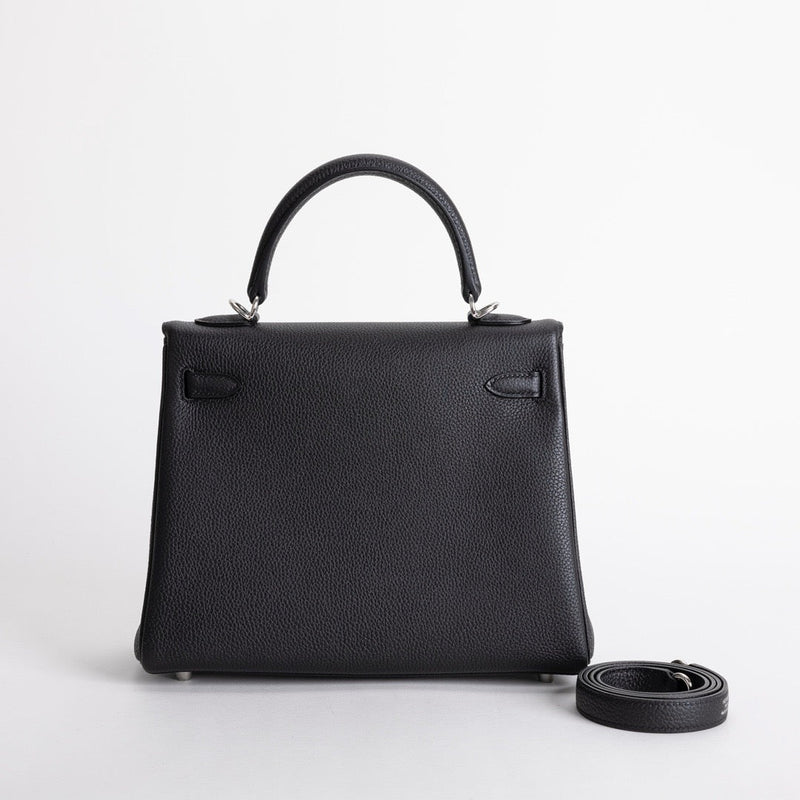 KELLY 25 TOGO LEATHER NOIR (BLACK) WITH PALLADIUM HARDWARE (PHW)