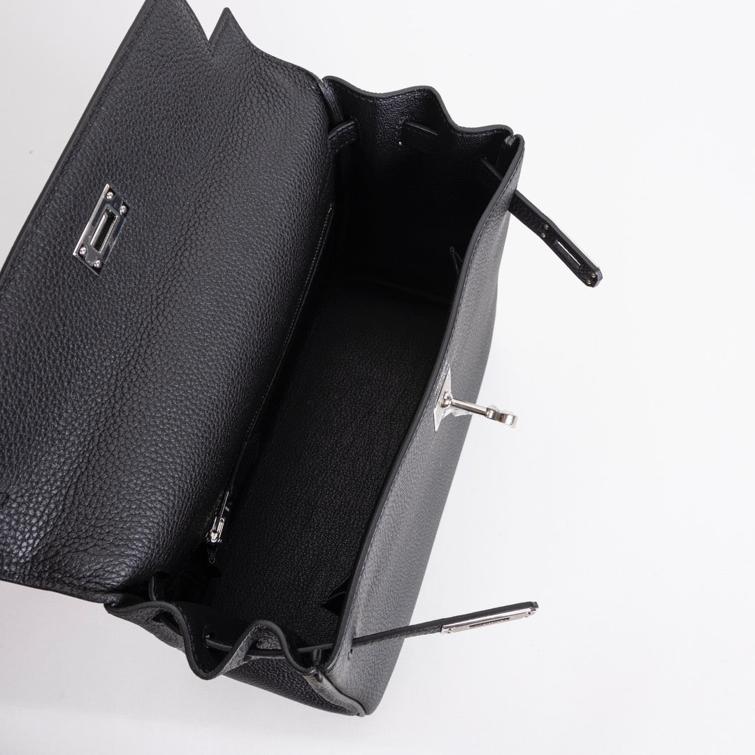 KELLY 25 TOGO LEATHER NOIR (BLACK) WITH PALLADIUM HARDWARE (PHW)