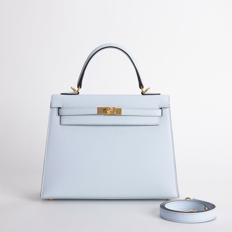 KELLY 25 EPSOM LEATHER BLEU BRUME WITH GOLD HARDWARE (GHW)