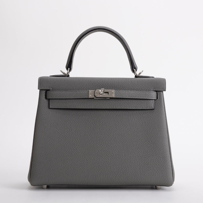 KELLY 25 TOGO LEATHER GRIS MEYER WITH PALLADIUM HARDWARE (PHW)
