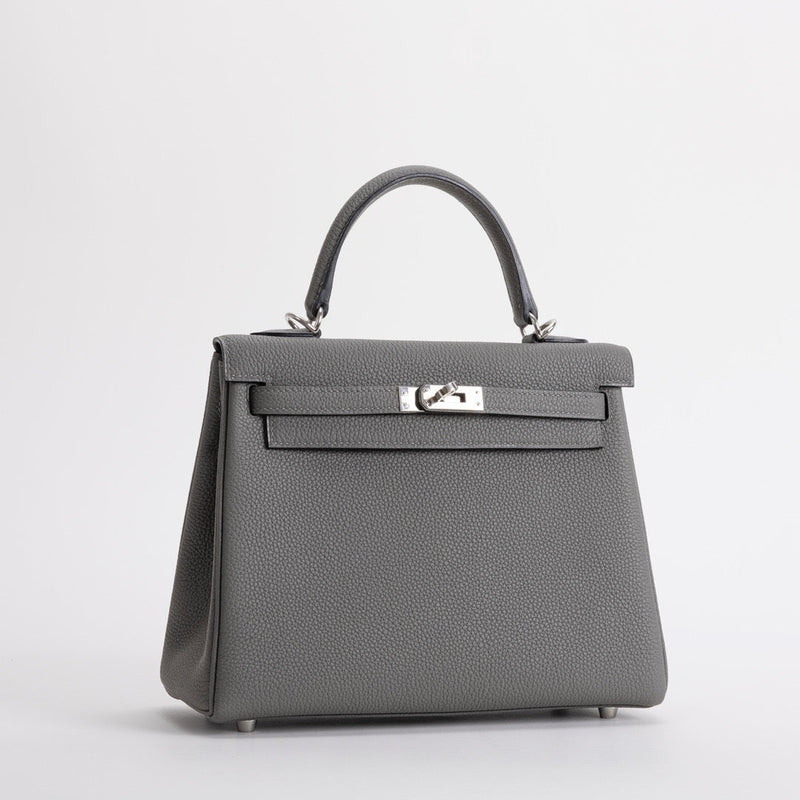 KELLY 25 TOGO LEATHER GRIS MEYER WITH PALLADIUM HARDWARE (PHW)