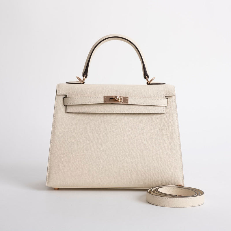 KELLY 25 EPSOM LEATHER NATA WITH ROSE GOLD HARDWARE (RGHW)