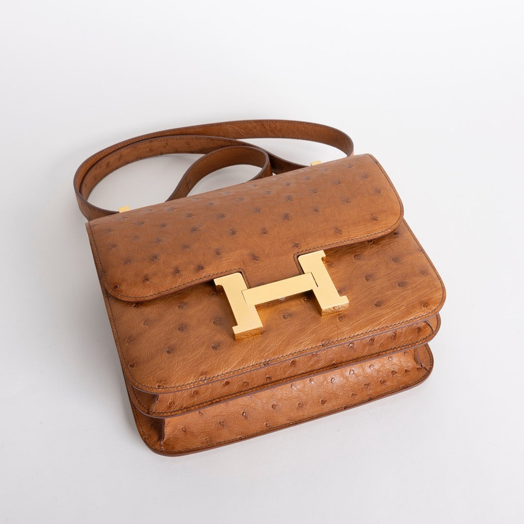 CONSTANCE 24 OSTRICH LEATHER COGNAC WITH GOLD HARDWARE (GHW)