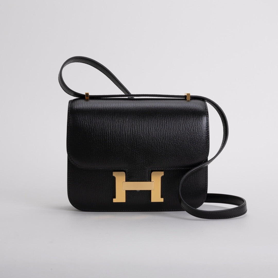 CONSTANCE 18 (MINI) CHEVRE LEATHER NOIR (BLACK) WITH GOLD HARDWARE (GHW)