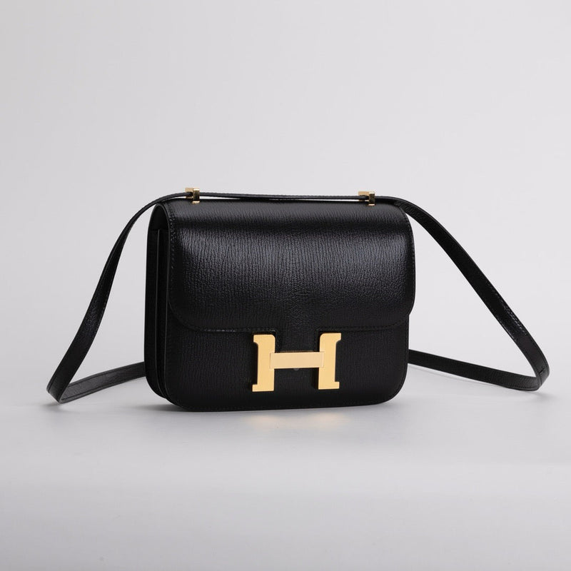 CONSTANCE 18 (MINI) CHEVRE LEATHER NOIR (BLACK) WITH GOLD HARDWARE (GHW)