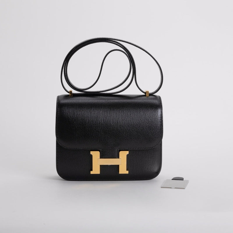 CONSTANCE 18 (MINI) CHEVRE LEATHER NOIR (BLACK) WITH GOLD HARDWARE (GHW)