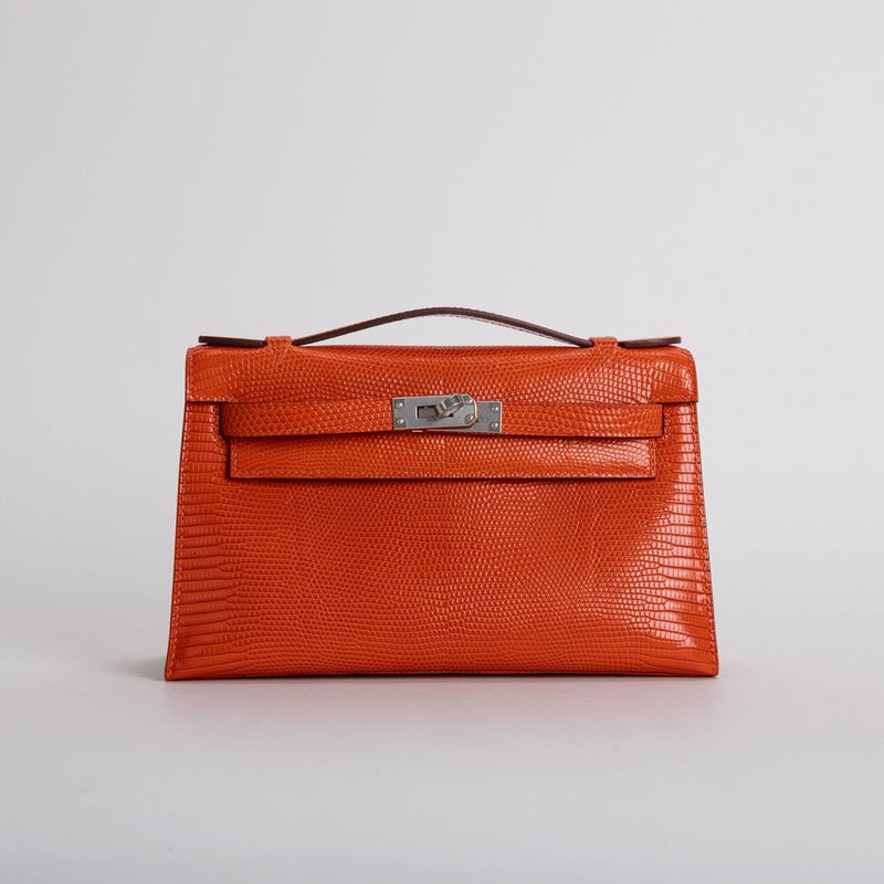 KELLY POCHETTE LIZARD LEATHER ORANGE WITH PALLADIUM HARDWARE (PHW)