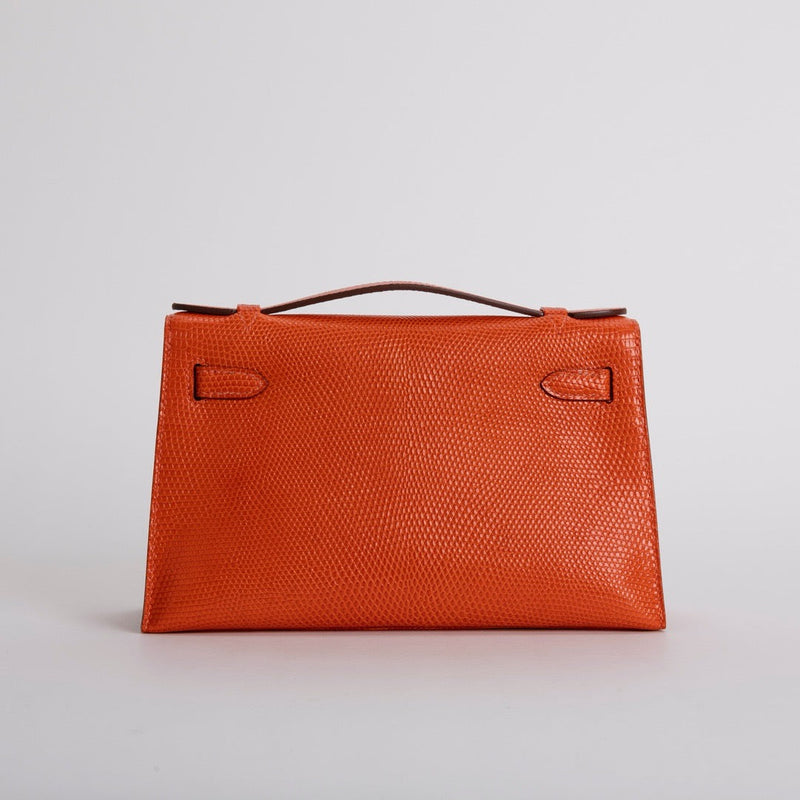 KELLY POCHETTE LIZARD LEATHER ORANGE WITH PALLADIUM HARDWARE (PHW)