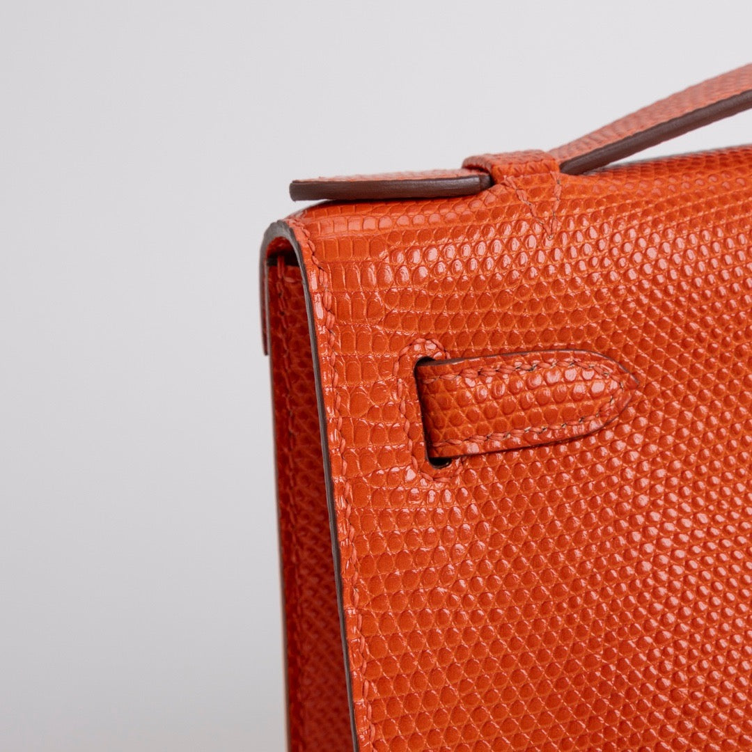 KELLY POCHETTE LIZARD LEATHER ORANGE WITH PALLADIUM HARDWARE (PHW)