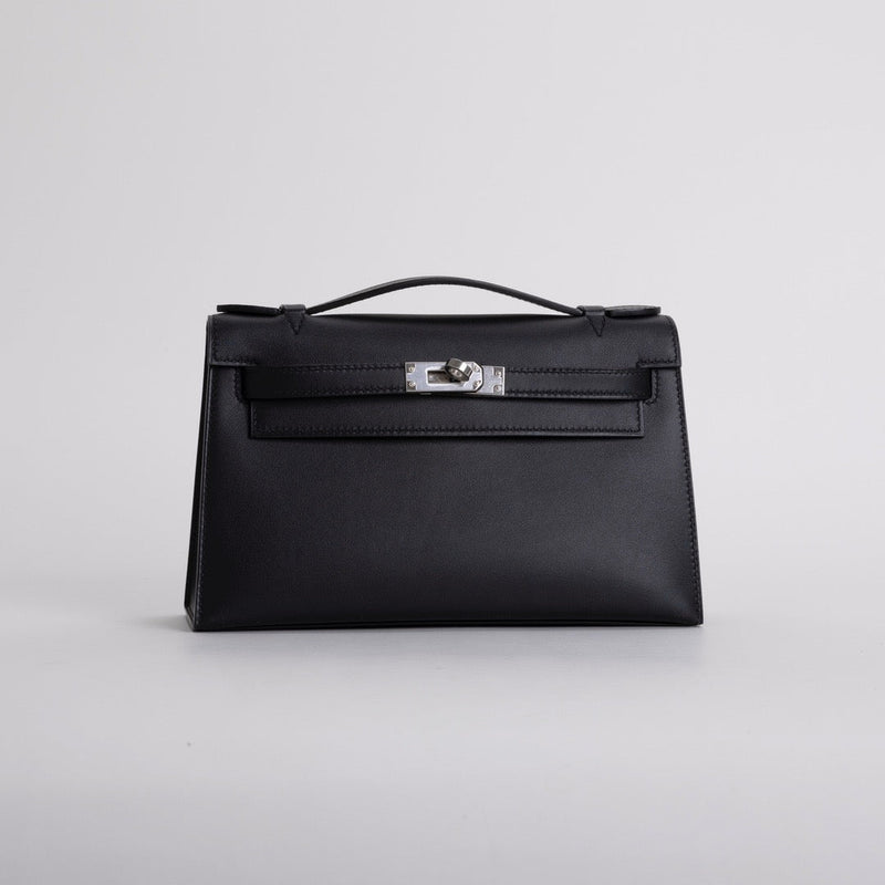 KELLY POCHETTE SWIFT LEATHER NOIR (BLACK) WITH PALLADIUM HARDWARE (PHW)