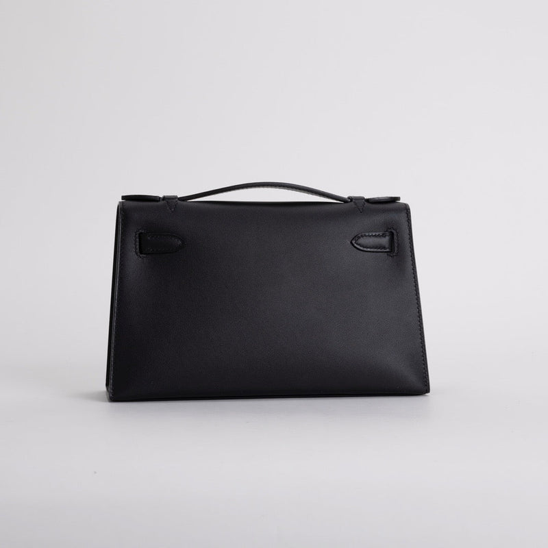 KELLY POCHETTE SWIFT LEATHER NOIR (BLACK) WITH PALLADIUM HARDWARE (PHW)