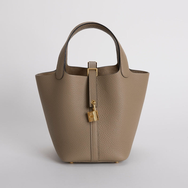 PICOTIN 18 LOCK CLEMENCE LEATHER BEIGE MARFA WITH GOLD HARDWARE (GHW)