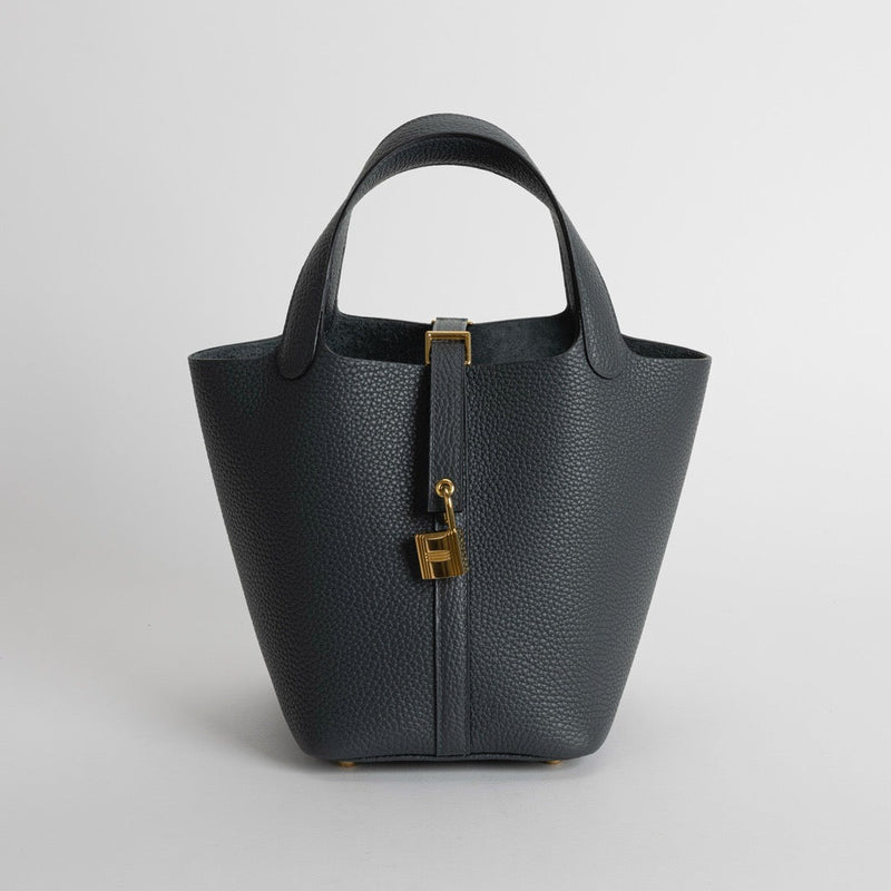 PICOTIN 18 LOCK CLEMENCE LEATHER GRIS MISTY WITH GOLD HARDWARE (GHW)