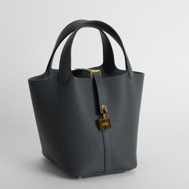 PICOTIN 18 LOCK CLEMENCE LEATHER GRIS MISTY WITH GOLD HARDWARE (GHW)