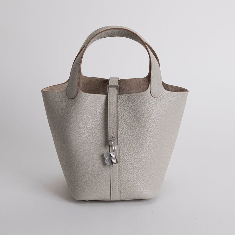 PICOTIN 18 LOCK CLEMENCE LEATHER GRIS PALE WITH PALLADIUM HARDWARE (PHW)
