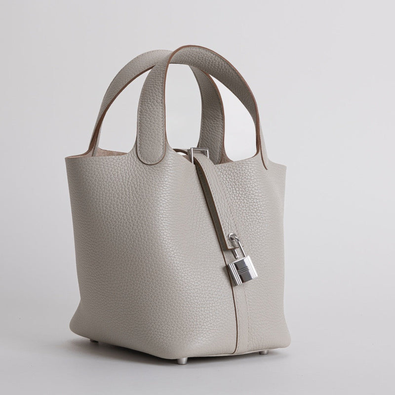 PICOTIN 18 LOCK CLEMENCE LEATHER GRIS PALE WITH PALLADIUM HARDWARE (PHW)