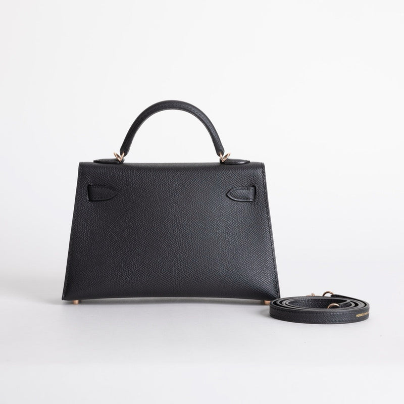 MINI KELLY II (20) EPSOM LEATHER NOIR (BLACK) WITH ROSE GOLD HARDWARE (RGHW)
