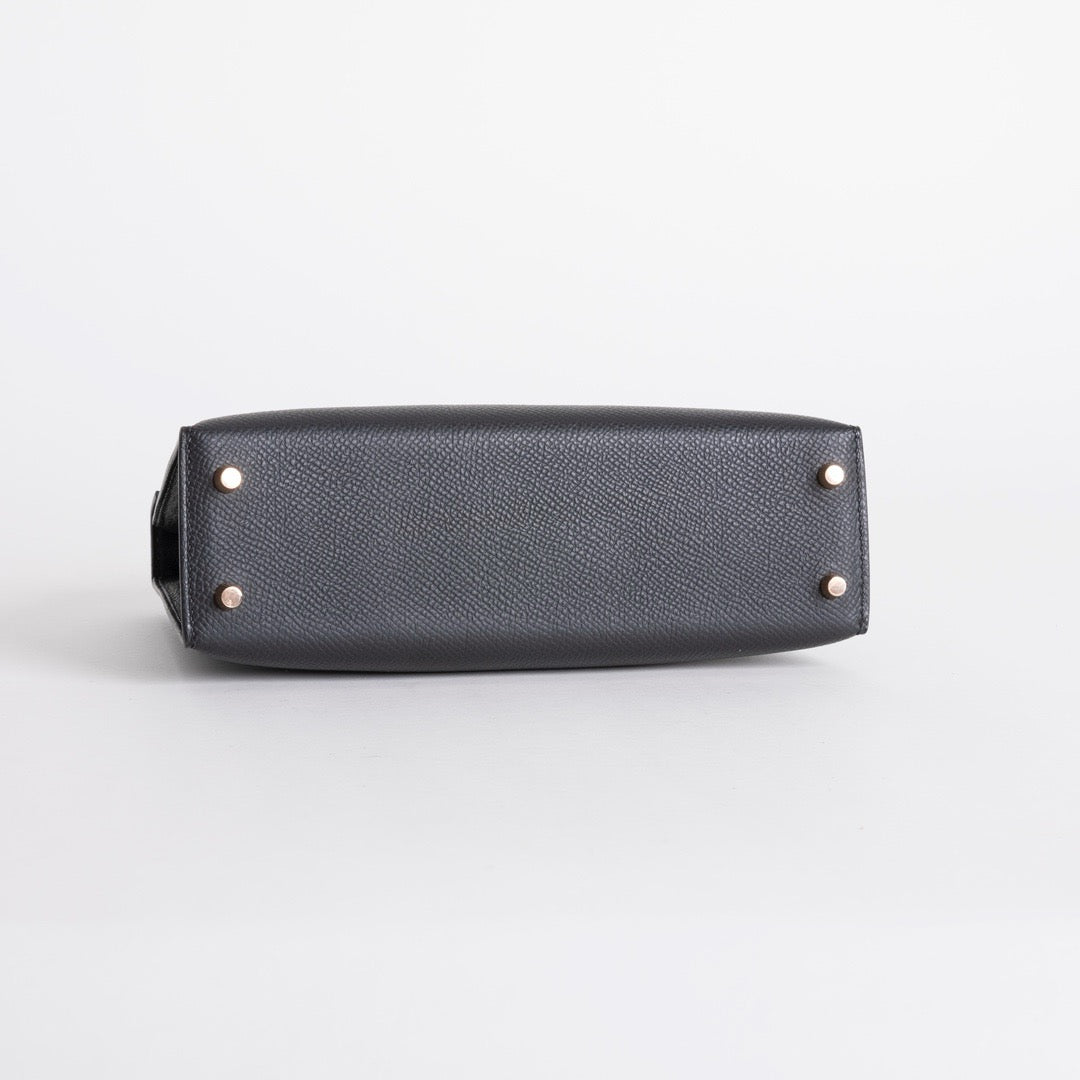 MINI KELLY II (20) EPSOM LEATHER NOIR (BLACK) WITH ROSE GOLD HARDWARE (RGHW)