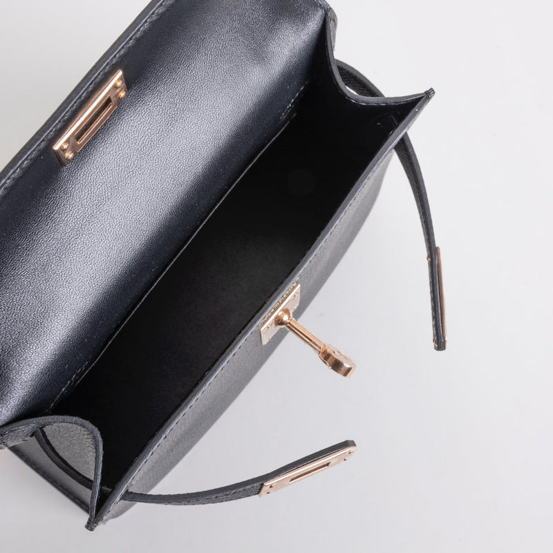 MINI KELLY II (20) EPSOM LEATHER NOIR (BLACK) WITH ROSE GOLD HARDWARE (RGHW)
