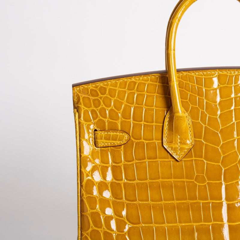 BIRKIN 25 SHINY NILOTICUS CROCODILE LEATHER JAUNE AMBRE WITH GOLD HARDWARE (GHW)