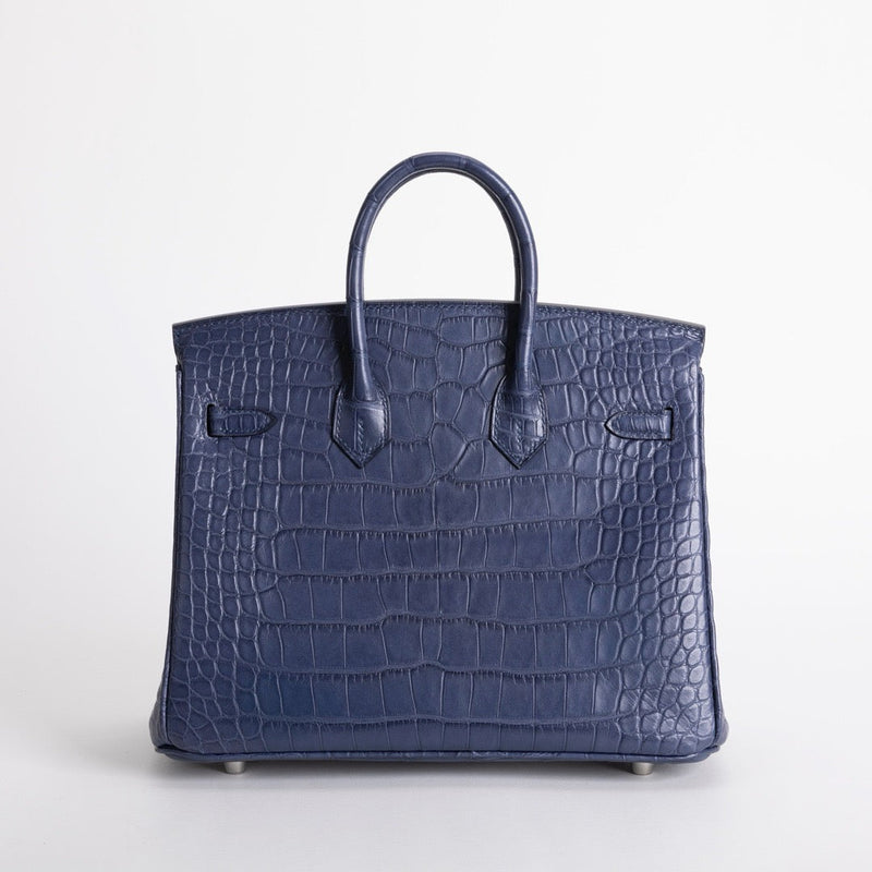 BIRKIN 25 MATTE MISSISSIPPIENSIS ALLIGATOR LEATHER BLEU DE MALTE WITH PALLADIUM HARDWARE (PHW)