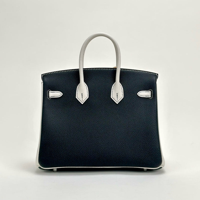 BIRKIN 25 TOGO LEATHER HORSESHOE STAMP (HSS) BI-COLOR NOIR (BLACK) & WHITE WITH PALLADIUM HARDWARE (PHW)