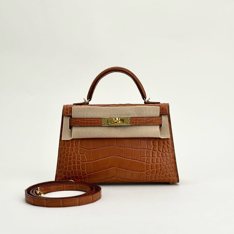 MINI KELLY II (20) MATTE MISSISSIPPIENSIS ALLIGATOR LEATHER GOLD WITH GOLD HARDWARE (GHW)