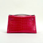 KELLY POCHETTE SHINY MISSISSIPPIENSIS ALLIGATOR LEATHER ROSE EXTREME WITH GOLD HARDWARE (GHW)