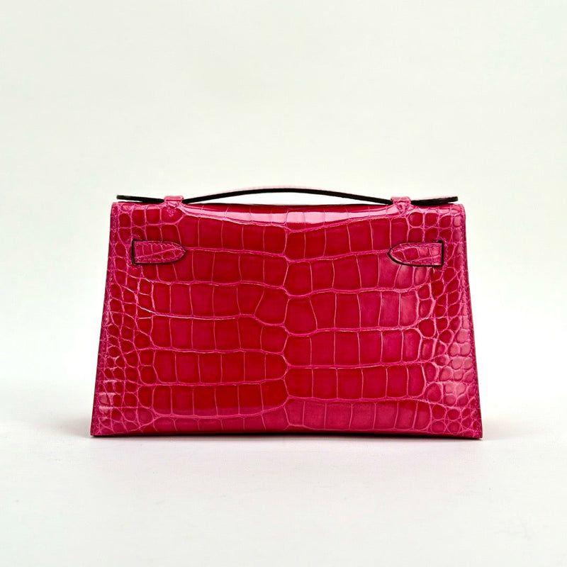 KELLY POCHETTE SHINY MISSISSIPPIENSIS ALLIGATOR LEATHER ROSE EXTREME WITH GOLD HARDWARE (GHW)