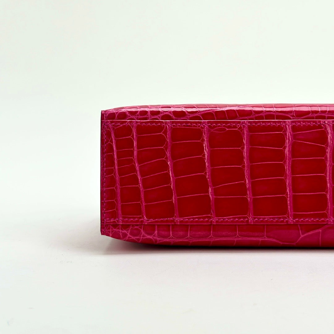 KELLY POCHETTE SHINY MISSISSIPPIENSIS ALLIGATOR LEATHER ROSE EXTREME WITH GOLD HARDWARE (GHW)