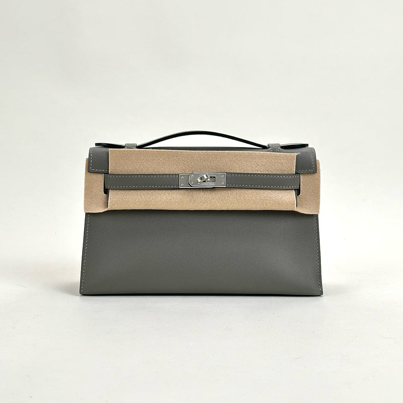 KELLY POCHETTE SWIFT LEATHER GRIS MEYER WITH PALLADIUM HARDWARE (PHW)