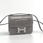 CONSTANCE 18 (MINI) SHINY MISSISSIPPIENSIS ALLIGATOR LEATHER GRIS TOURTERELLE WITH PALLADIUM HARDWARE (PHW)