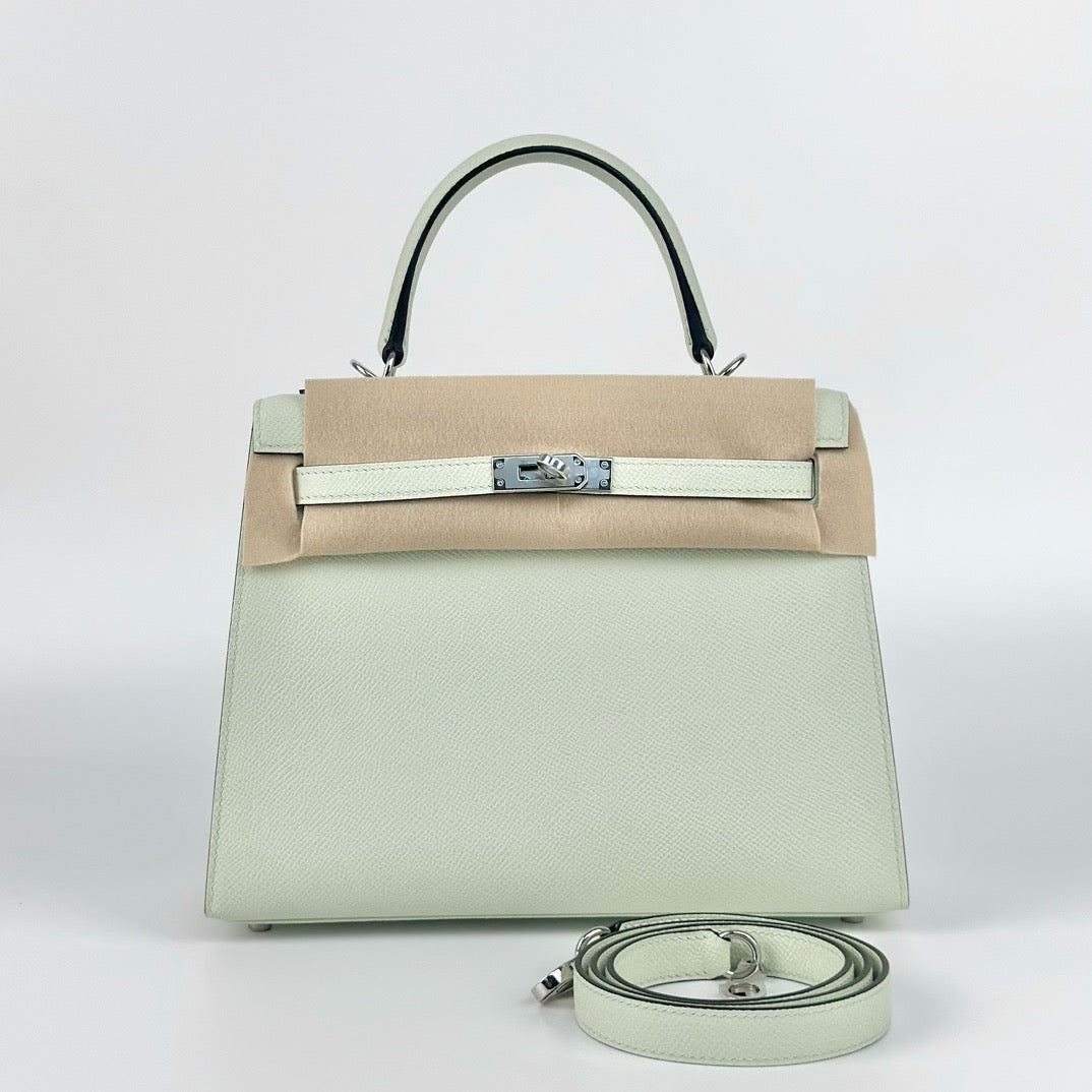 KELLY 25 EPSOM LEATHER VERT FIZZ WITH PALLADIUM HARDWARE (PHW)