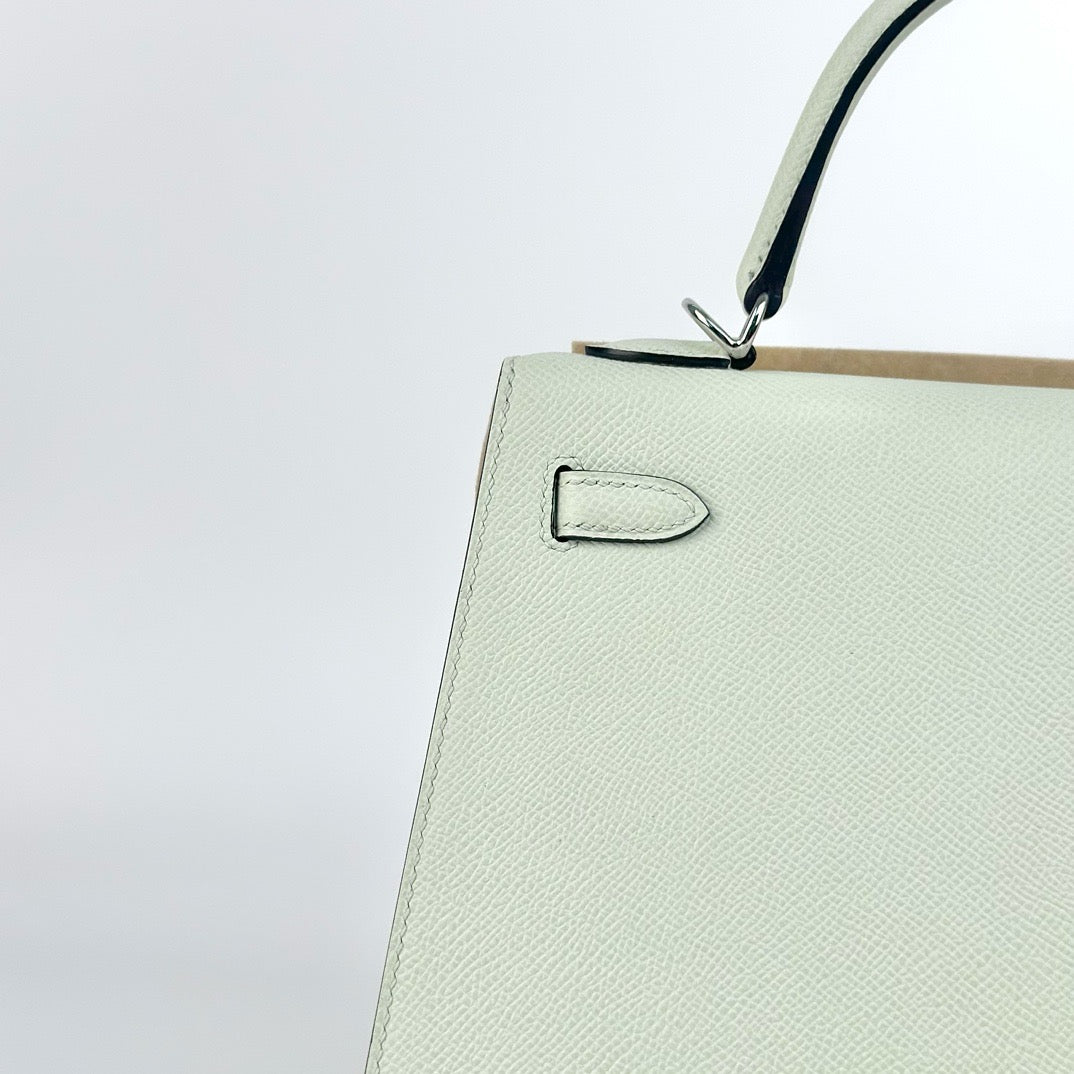 KELLY 25 EPSOM LEATHER VERT FIZZ WITH PALLADIUM HARDWARE (PHW)