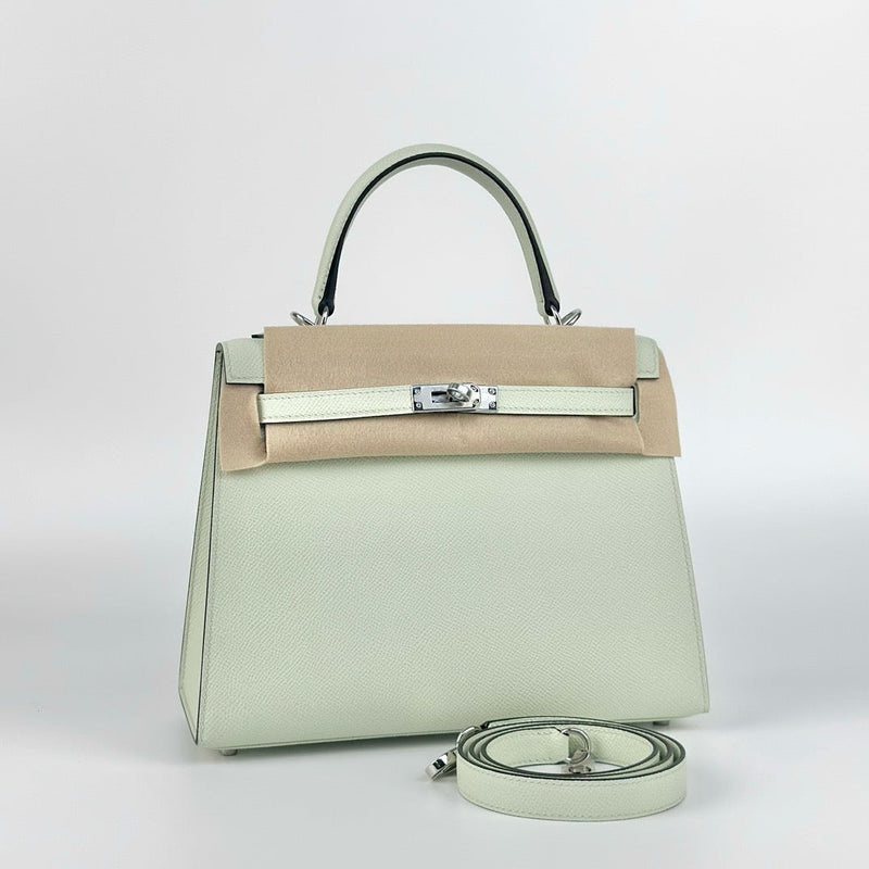 KELLY 25 EPSOM LEATHER VERT FIZZ WITH PALLADIUM HARDWARE (PHW)