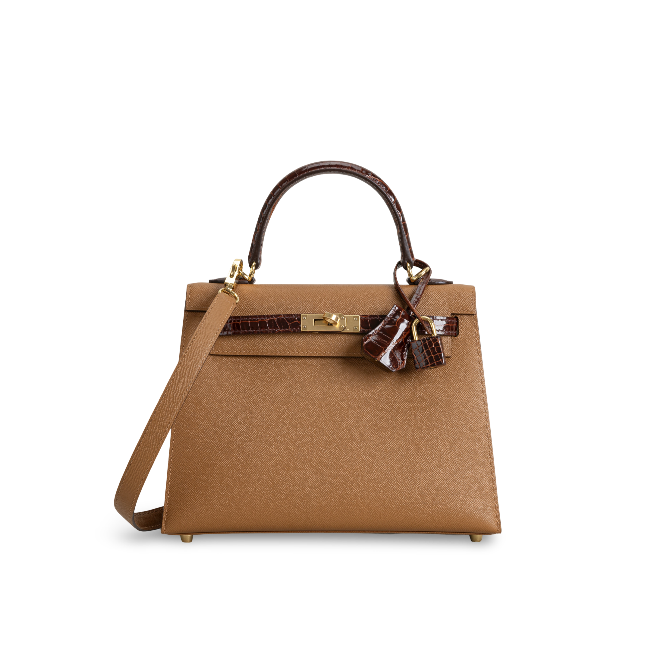 KELLY 25 SHINY (LISSE) TOUCH SHINY MISSISSIPPIENSIS ALLIGATOR LEATHER MIEL & EPSOM LEATHER GOLD WITH GOLD HARDWARE (GHW)