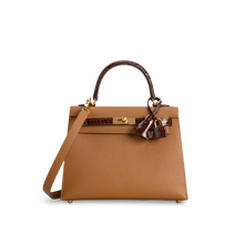 KELLY 25 SHINY (LISSE) TOUCH SHINY MISSISSIPPIENSIS ALLIGATOR LEATHER MIEL & EPSOM LEATHER GOLD WITH GOLD HARDWARE (GHW)