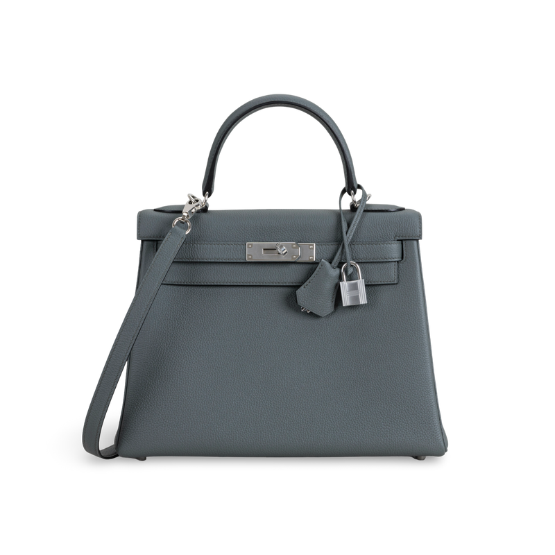 KELLY 28 TOGO LEATHER VERT AMANDE WITH PALLADIUM HARDWARE (PHW)